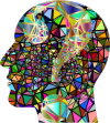 identity illustrated with profile head filled with mosaic pattenrs